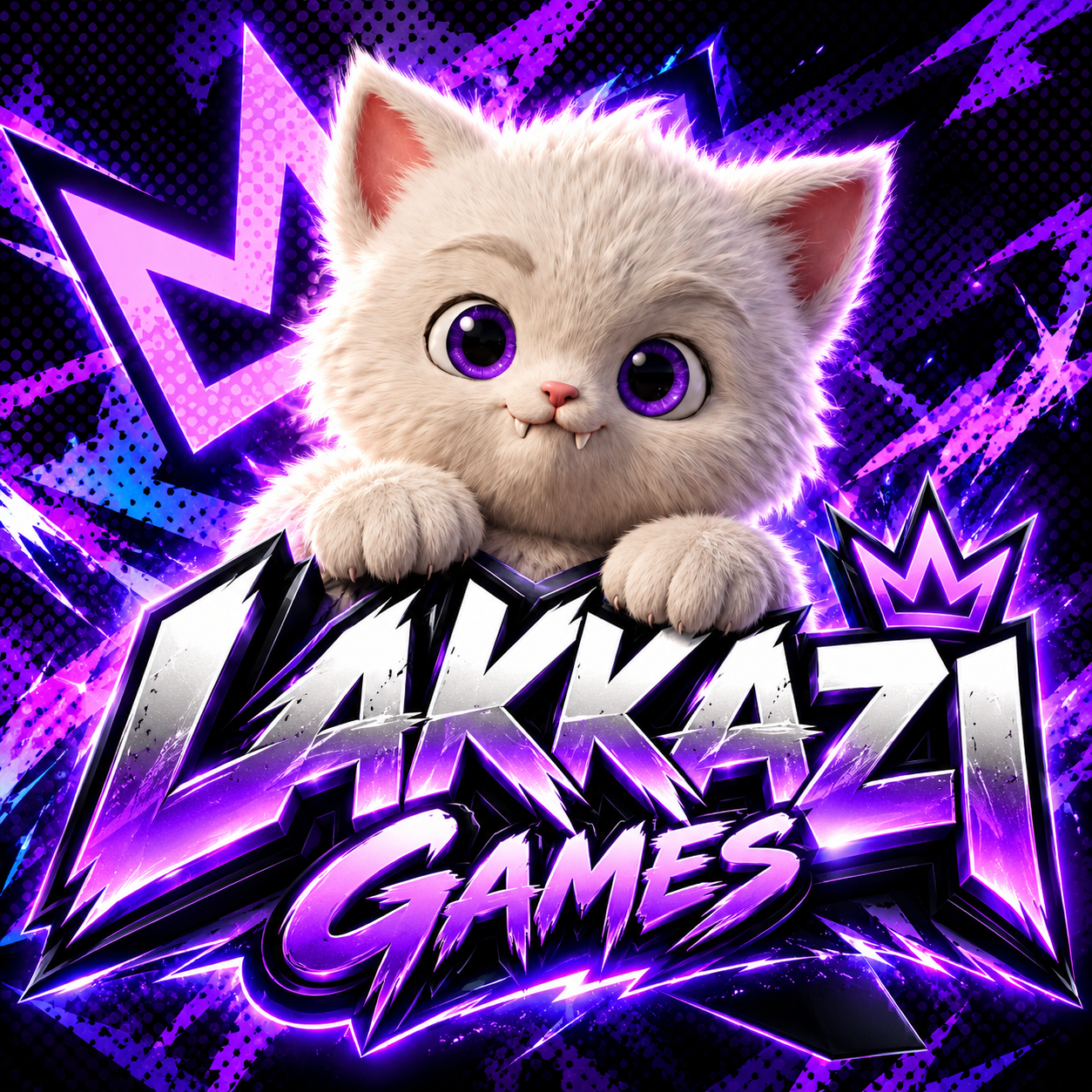 Lakkazi Games kitten logo in purple and blue